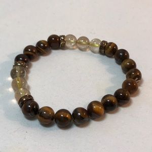 Tiger’s eye bracelet, stretch, glass beaded, about 2.5 in across